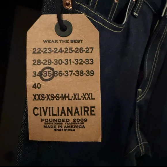 CIVILIANAIRE 11 oz Gold Selvage Denim Slim Jeans - Indigo - Mens SZ 35